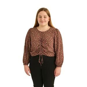 NWOT SO Juniors XXL Floral Ruched Long Sleeve Stretch Knit Crop Top Boho Style